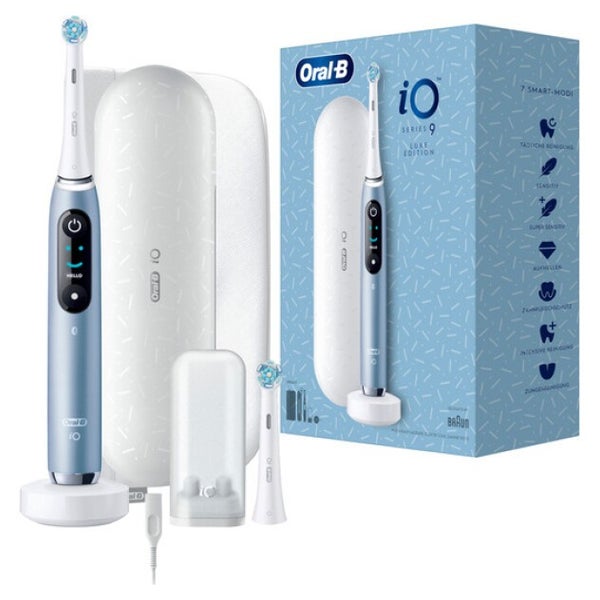 Oral-B iO 7 iO7 Elektrische Zahnbürste/Electric Toothbrush, Magnet-Technologie, 2 Aufsteckbürsten, 5 Putzmodi für Zahnpflege, Display & Reiseetui, Designed by Braun, sapphire blue 1 St
