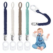 Aolso 4er Set Schnullerketten aus Baumwolle mit Silikonring, Unisex, Geflochten