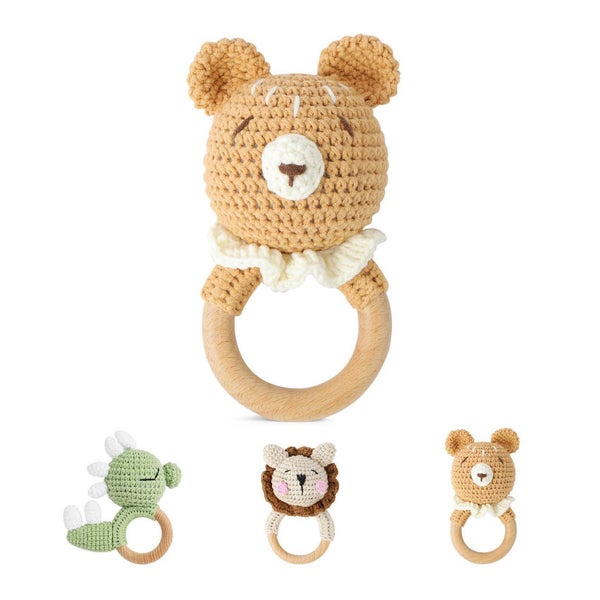 Babyrassel gehäkelter Greifling Beißring Holz 1 St