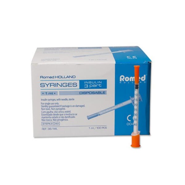 Romed Insulinspritzen mit Kanüle 100 Stück 1 ml 29G U40