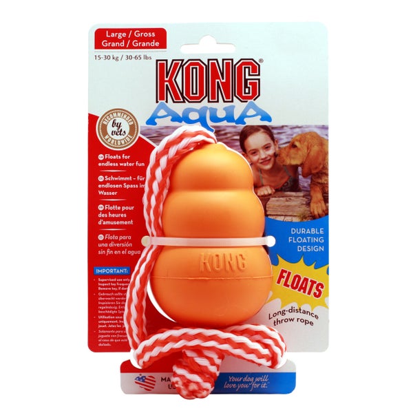KONG Aqua L, orange mit Seil - Kauspielzeug aus Naturkautschuk für Hunde 1 St