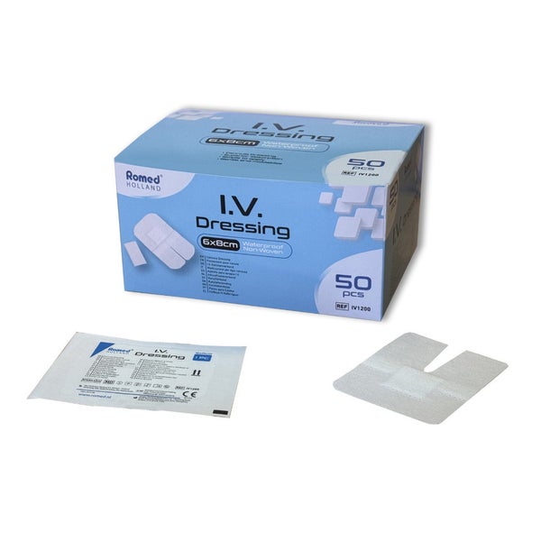 Romed I.V. Kanülenverband, 6 x 8 cm, steril, wasserfest, Vlies 50 St