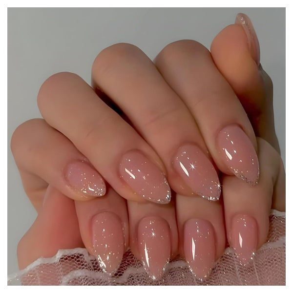 Kunstnägel 24 Stück Press on Almond Mittel Rosa Nude Glitzer 1 St