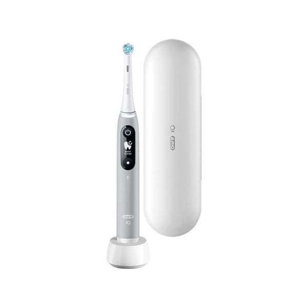 Oral-B iO 6 iO6 Elektrische Zahnbürste/Electric Toothbrush, Magnet-Technologie, 2 Aufsteckbürsten, 5 Putzmodi für Zahnpflege, Display & Reiseetui, Designed by Braun, grey opal 1 St
