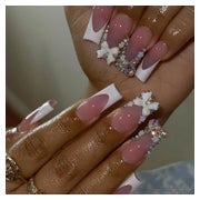 Kunstnägel Square French 3D Schleife Rhinestones Nagelkleber 1 St