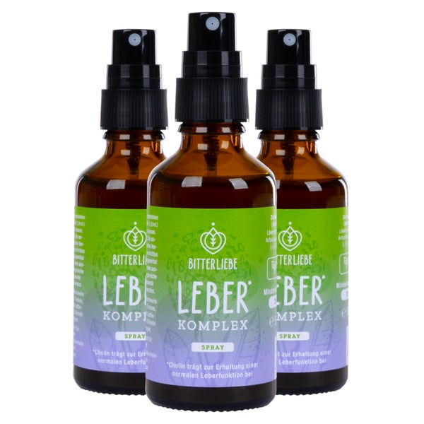 BitterLiebe Leber* Komplex Spray - Leberkur* - natürliche Unterstützung der Leberfunktion* mithilfe von Cholin - hochdosiert mit Mariendistel Artischocke Löwenzahn und Bitterstoffen 1x 50 ml 3x 50 ml