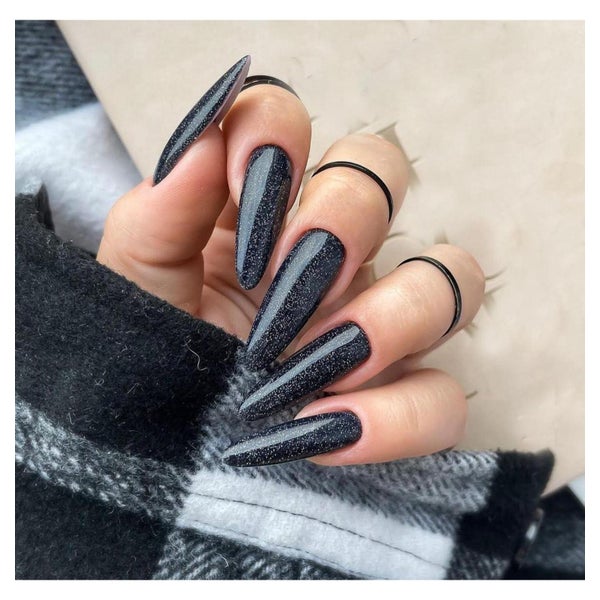 Press on Nails Stiletto Schwarz Glitzer Glossy Nagelkleber A 1 St
