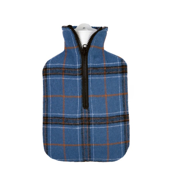 Wärmflasche Klassik 1,8 l Flanellbezug Karo jeansblau 1 St