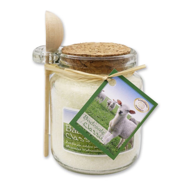 Florex Badesalz Badezusatz Schafmilch Classic Glas mit Holzlöffel 300 g