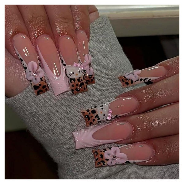 Falschnägel Square Leopard French 3D Crystal White Tips AKN1 1 St