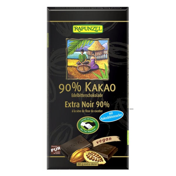 Rapunzel - Bitterschokolade 90% Kakao mit Kokosblütenzucker 80 g