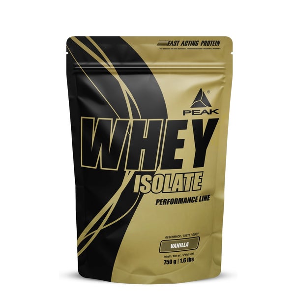 PEAK Whey Protein Isolat - 750g - Geschmack Vanilla I 25 Portionen I sehr hoher Proteinanteil aus 100% Molkeprotein-Isolat I zucker- & fettarm I für Muskelaufbau & -erhalt
