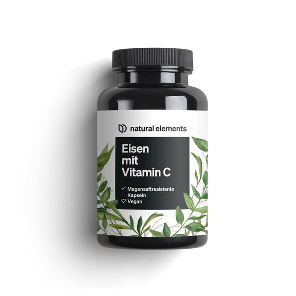 Eisen 20mg (aus Eisenbisglycinat) pro Kapsel – mit 42mg natürlichem Vitamin C – vegan, geschmacksneutral – 180 magensaftresistente Kapseln – Premium-Rohstoff: FerrochelTM (Eisen-Chelat) 180 St