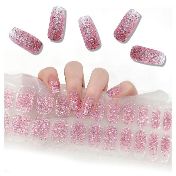 Nagelfolie Gel UV Selbstklebend Halbgehärtet 22PCS Rosa Glit 1 St