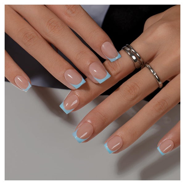 Nägel Press On Kurz French Tip 30 Stück Eckig Blau 1 St
