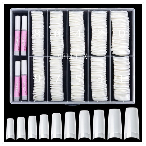 Nageltips 500 French Acryl Nagelspitzen Set Kleber Natur 1 St