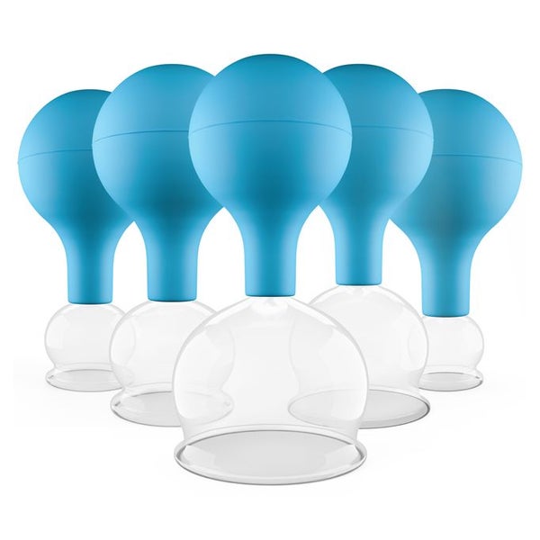 Pulox Schröpfgläser Set aus Echtglas - 5x Schröpfglas mit Saugball, verschiedene Größen in Blau 5 St