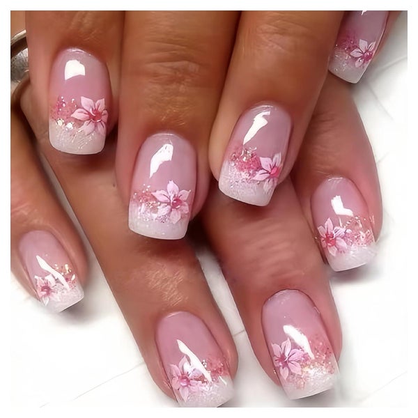 Künstliche Nägel Square Rosa Weiße Blume Gradient 1 ml (1er 1 St