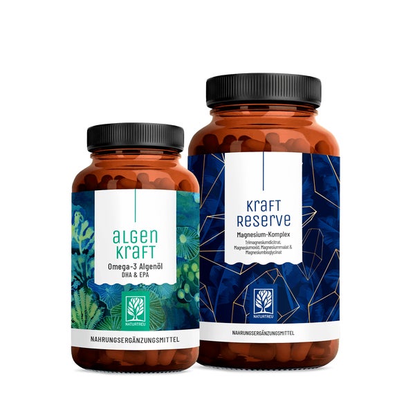 Gut-Gerüstet-Paket: Omega 3 Algenöl & Magnesium in einem veganen Bundle - ALGENKRAFT & KRAFTRESERVE - NATURTREU®  g