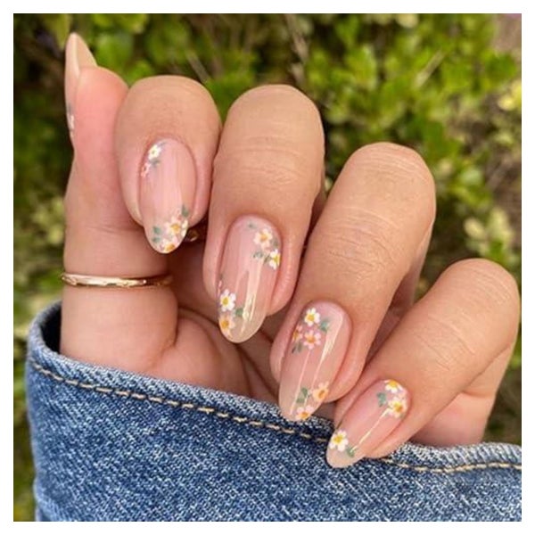Press-On Nagel 24 Stück mittel Mandelform rosa Gänseblümchen 1 St