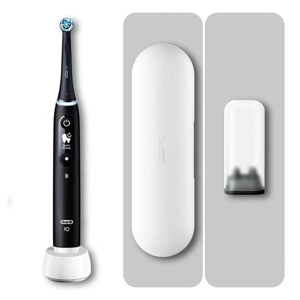 Oral-B iO 6 iO6 Elektrische Zahnbürste/Electric Toothbrush, Magnet-Technologie, 2 Aufsteckbürsten, 5 Putzmodi für Zahnpflege, Display & Reiseetui, Designed by Braun, black lava 1 St