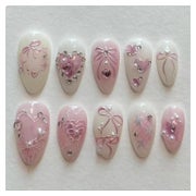 24 Pinke Press on Nails Französische Spitze Mandel Mittel 3D 1 St