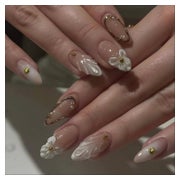 Künstliche Fingernägel French Weiß 3D Blumen Perle Kurz FC-A 1 St
