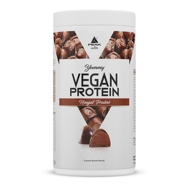 PEAK Yummy Vegan Protein - 450g - Geschmack Nougat Praliné I 15 Portionen I Proteinquellen: Kürbis, Favabohne, Erbse, Mandel, Hanf I frei von Gentechnik I glutenfrei 450 g