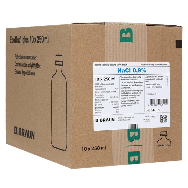 Isotone Kochsalz-lösung 0,9% Braun Ecofl 10X250 ml