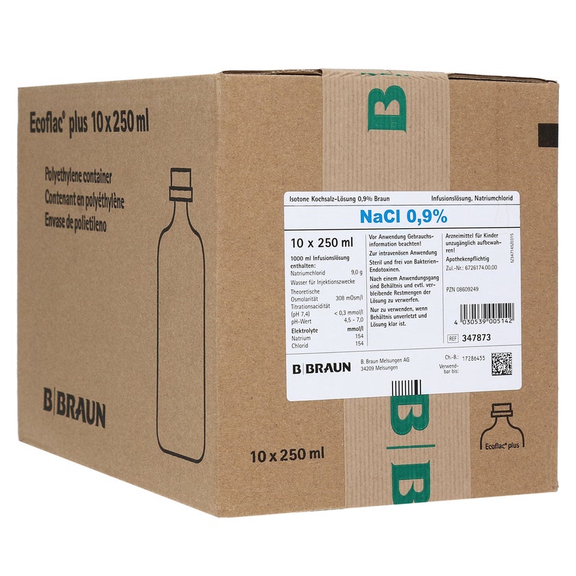 Isotone Kochsalz-lösung 0,9% Braun Ecofl 10X250 ml
