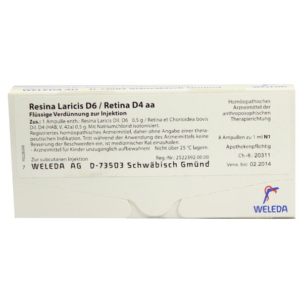 Resina Laricis D 6/Retina D 4 aa Ampulle 8X1 ml