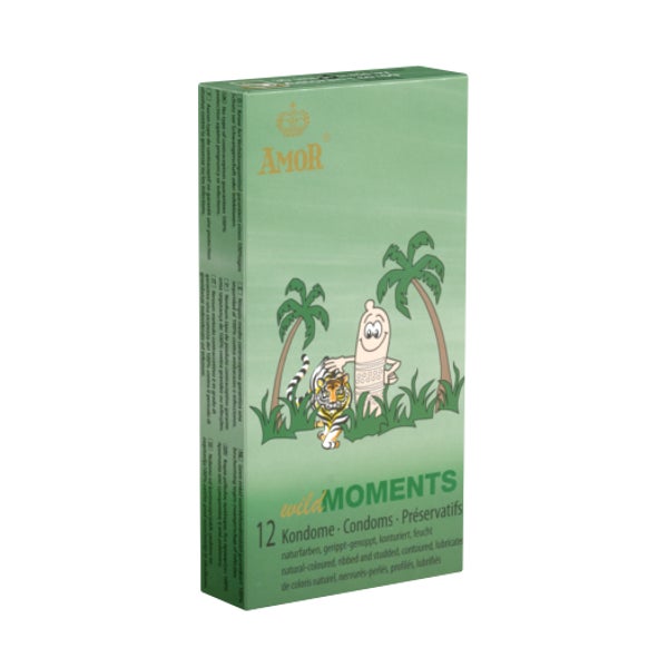 «Wild Moments» konturierte Kondome mit Rillen und Noppen (12 Kondome) 12 St