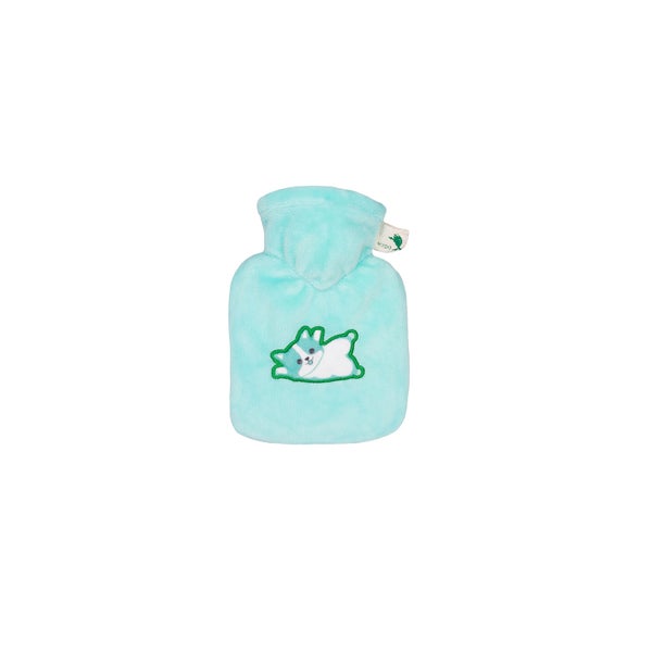 Mini-Wärmflasche 0,2 l mit Veloursbezug mint Katze 1 St