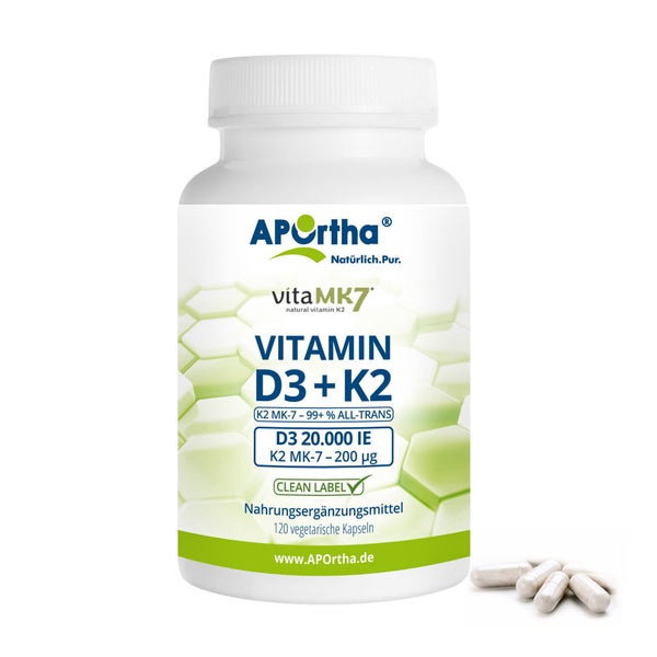 APOrtha® Vitamin D3 20.000 IE + Vitamin K2 vitaMK7® 200 µg - vegetarische Kapseln 120 St