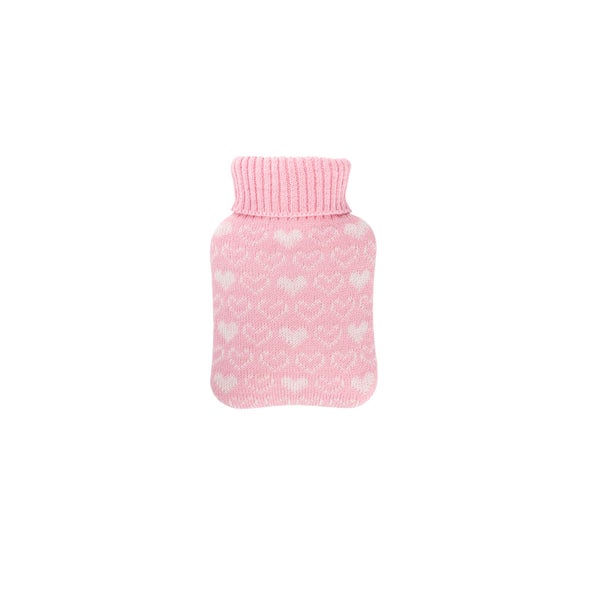Mini-Wärmflasche 0,2 l mit Strickbezug rosa Herzen 1 St