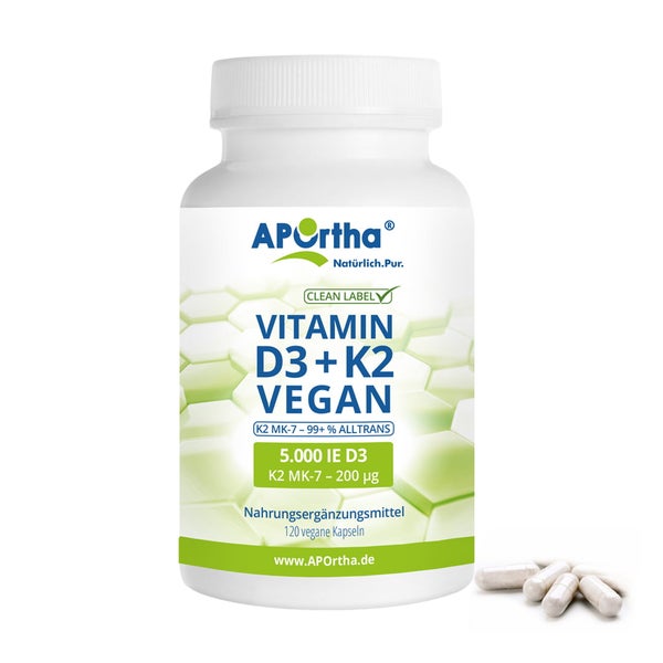 APOrtha® Veganes Vitamin D3 5.000 IE + Vitamin K2 MK-7 Cyclo® 200 µg - Kapseln 120 St