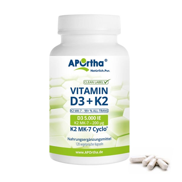 APOrtha® Vitamin D3 5.000 IE + Vitamin K2 MK-7 Cyclo® 200 µg - 120 vegetarische Kapseln 120 St