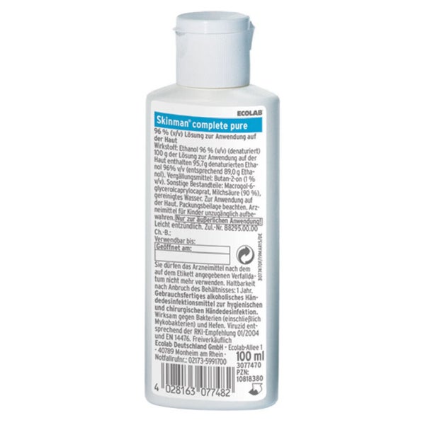 Ecolab Skinman complete pure Händedesinfektion, viruzid, duftstofffrei - 100 ml - Flasche 100 ml