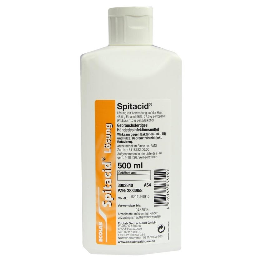 Ecolab Spitacid Händedesinfektionsmittel, breites Wirkspektrum, kurze Einwirkzeit - 500 ml - Flasche 500 ml