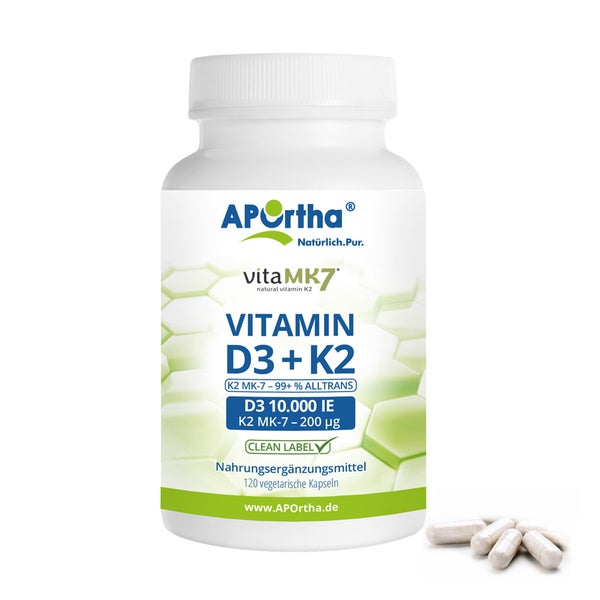 APOrtha® Vitamin D3 10.000 IE + Vitamin K2 vitaMK7® 200 µg - vegetarische Kapseln 120 St