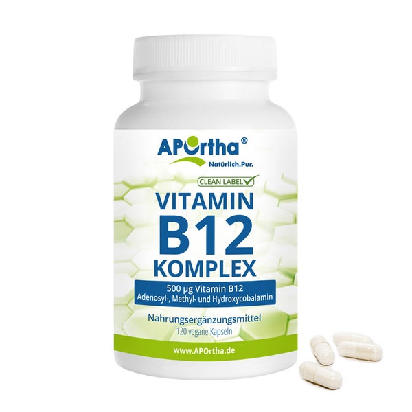 APOrtha® Vitamin-B12-Komplex mit Adenosyl-, Methyl- und Hydroxycobalamin - vegane Kapseln 120 St