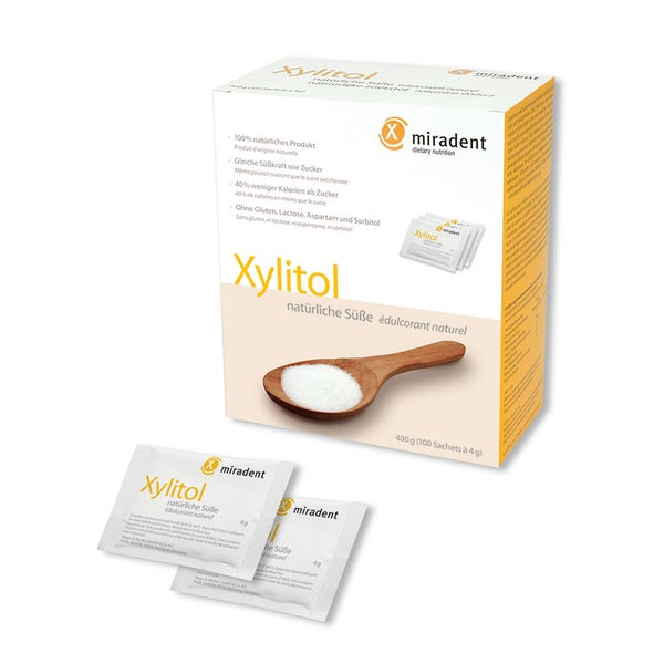 Miradent Zuckerersatz Xylitol Pulver Sachets 100X4 g