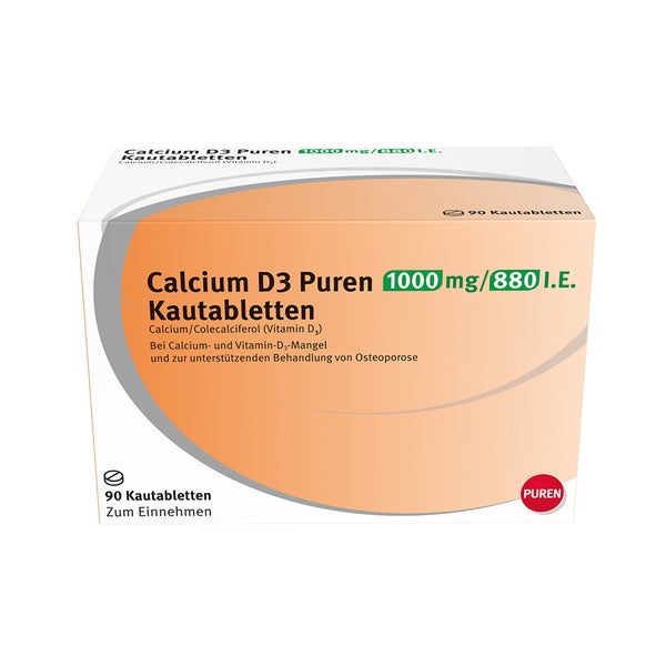 Calcium D3 Puren 1000 mg/880 I.E. Kautab 90 St