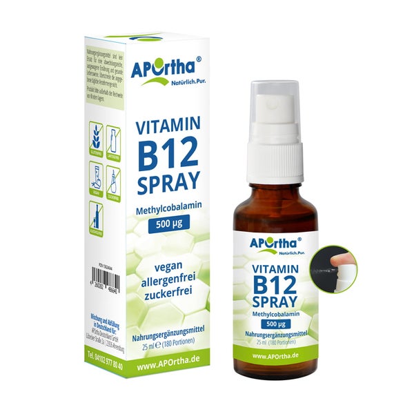 APOrtha® Vitamin B12 veganes Mundspray 500 µg Methylcobalamin 25 ml