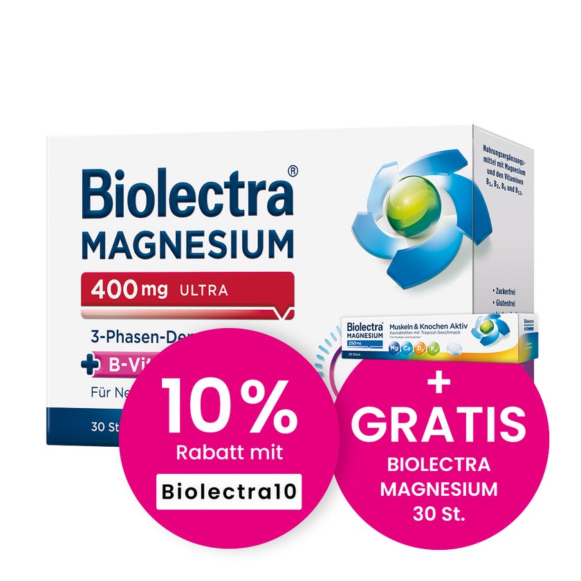 Biolectra Magnesium 400 mg 3-Phasen-Depot, mit B-Vitaminen 30 St