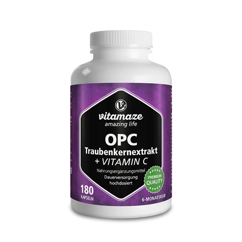 Vitamaze OPC Traubenkernextrakt Hochdosiert + Vitamin C 180 St