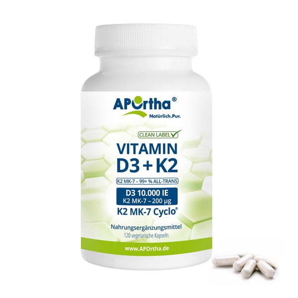 APOrtha® Vitamin D3 10.000 IE + Vitamin K2 MK-7 Cyclo® 200 µg - 120 vegetarische Kapseln 120 St
