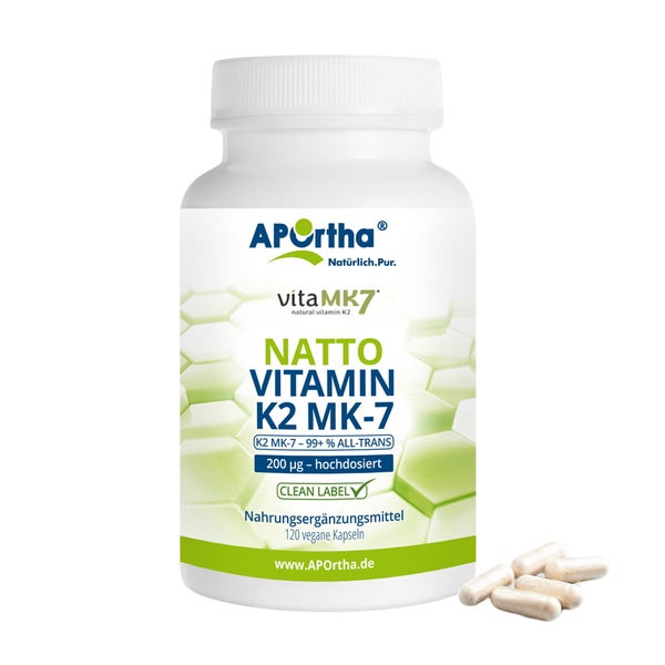 APOrtha® vitaMK7® - Natto Vitamin K2 MK-7 - 200 µg - vegane Kapseln - Menaquinon 120 St