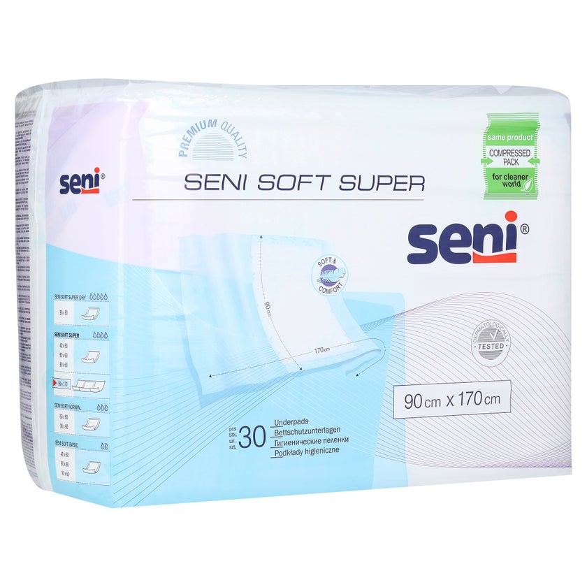Seni Soft Super 90 x 170 cm Bettschutzunterlagen mit Seitenflügeln Unisex 30er Pack 30 St