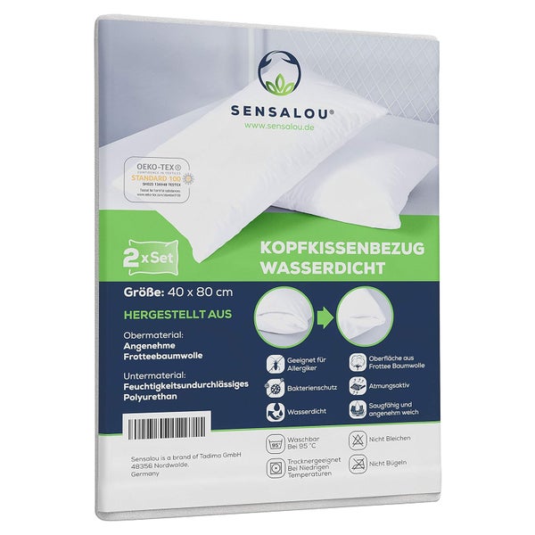 Sensalou Kopfkissenbezug wasserdicht 40x80 cm 2 St
